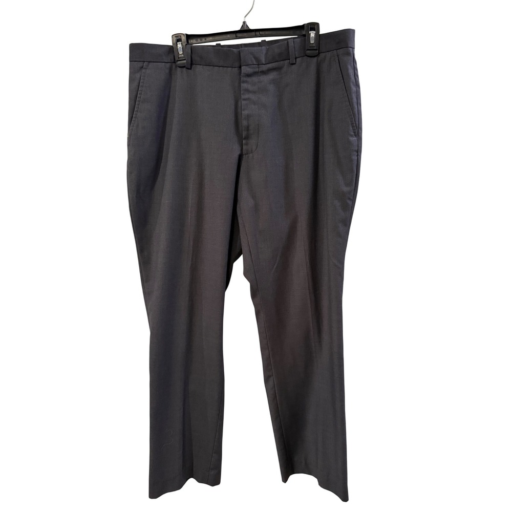 Perry Ellis Men Charcoal Gray Flat Front Dress Pants 36x32 Straight Leg Trousers